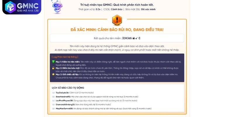 Sử dụng công cụ GMNC để kiểm tra link OK365 chính hãng an toàn