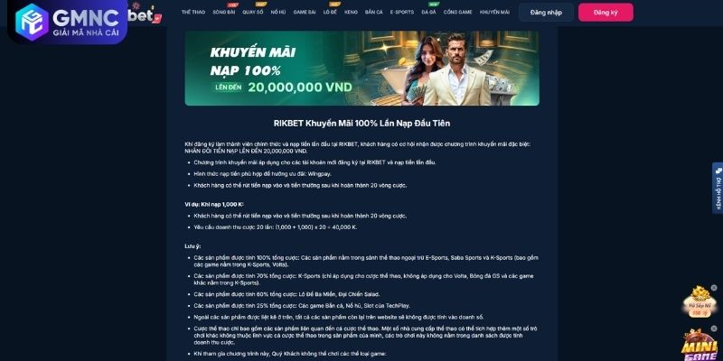 Ưu đãi RIKBET nạp đầu 100% cho thành viên mới